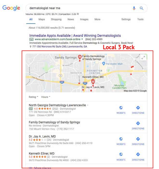 google local 3 pack example