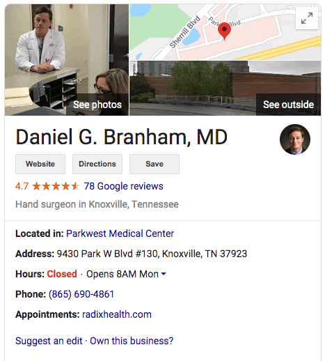 google my business example healthcare marketing
