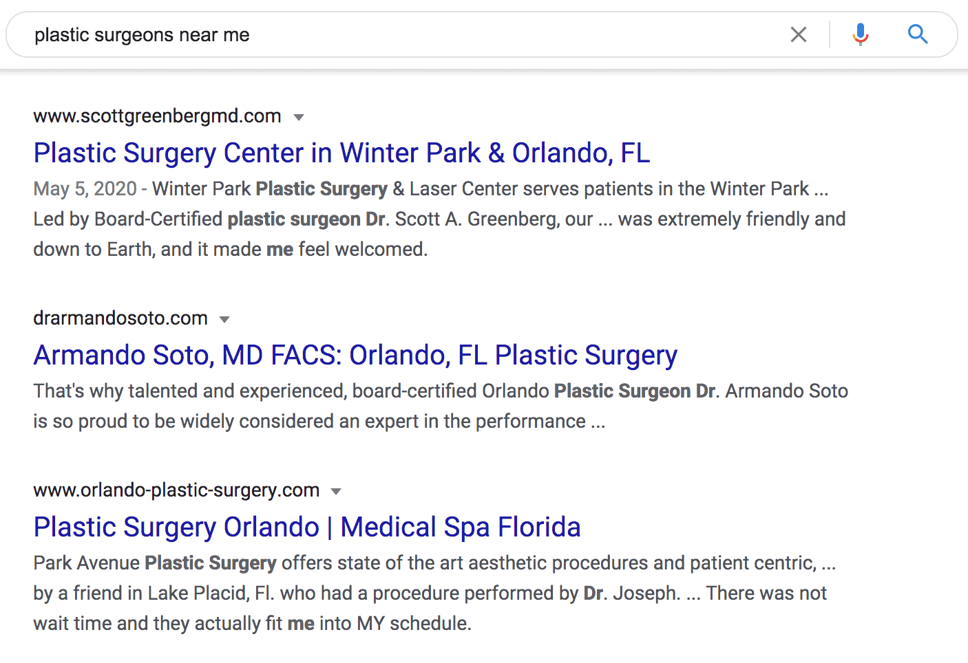 plastic surgery seo search results