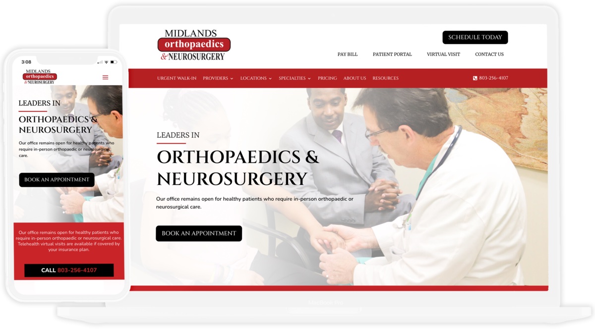 Midlands Ortho Website Screen Shot - Engaging Healthcare Website Design Examples