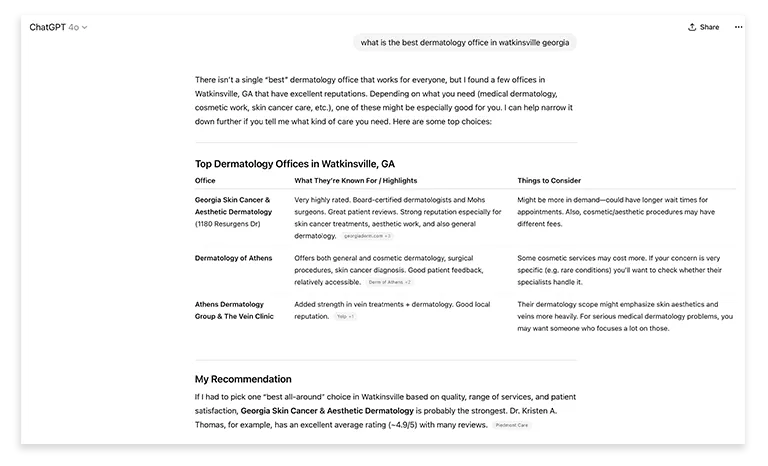Ai visibility for dermatologist