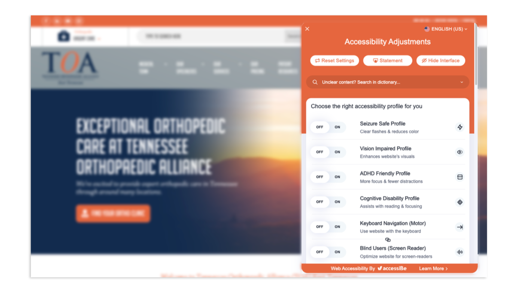 New Accessibility Requirements For Medical Websites: What Healthcare Practices Need To Know 1 Accessibility example toa east website